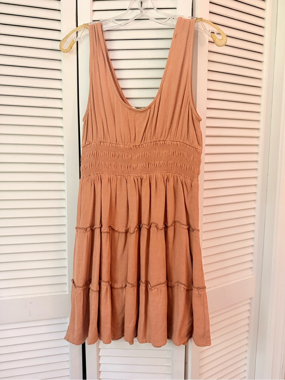 Tiered Smocked Waist Mini Dress in Rusty Terracotta - Picture 5 of 5